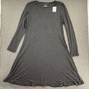 NEW! West Loop Striped Dress Black & Gray Medium Long Sleeve Stretch Lightweight